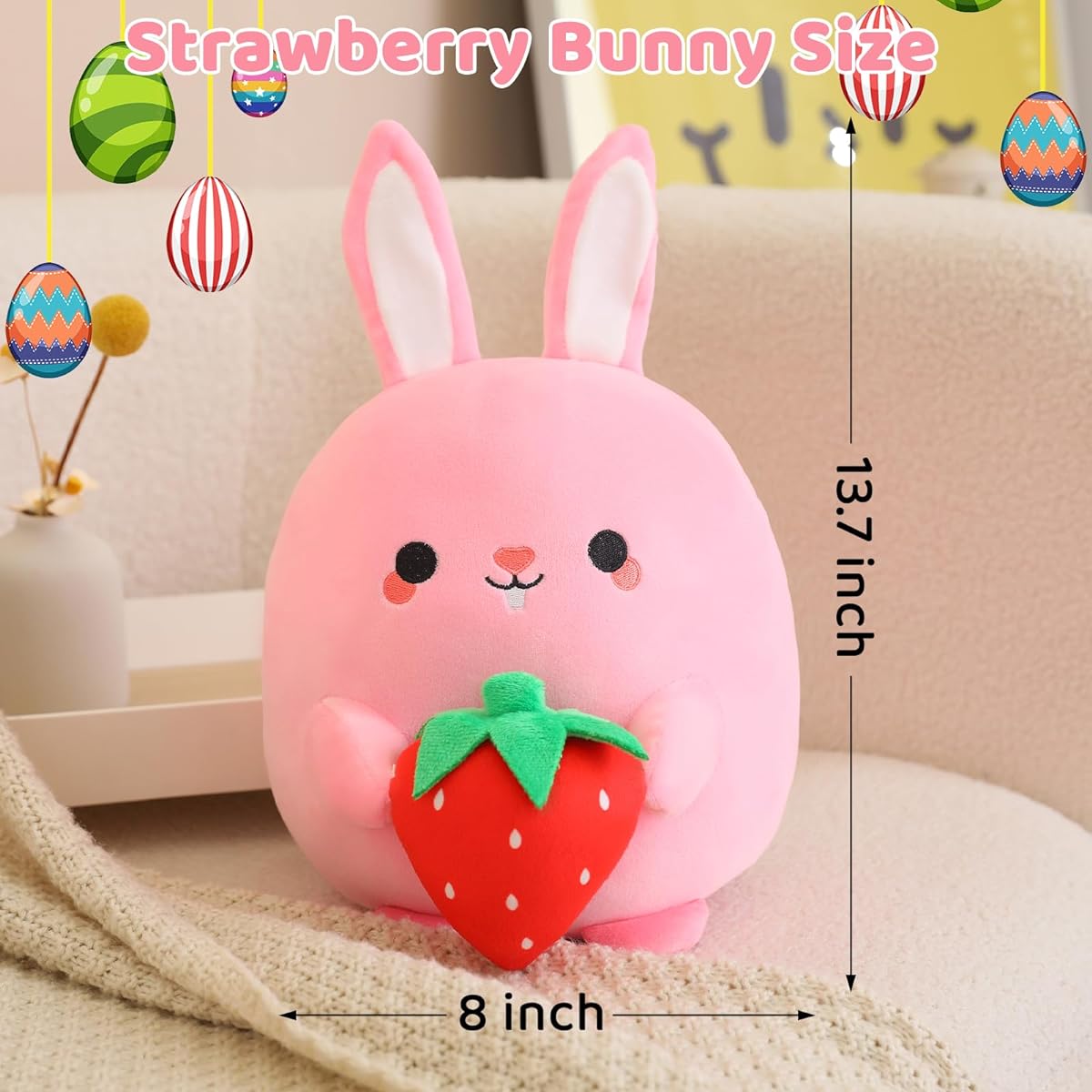 TOYSYM Pink Bunny Plush Toy Cute Easter Bunny Stuffed Toy Soft Rabbit Strawberry Stuffed Animal Easter Stuffed Animal Pillow Doll Gift for Kids Decoration 13.7 Inch