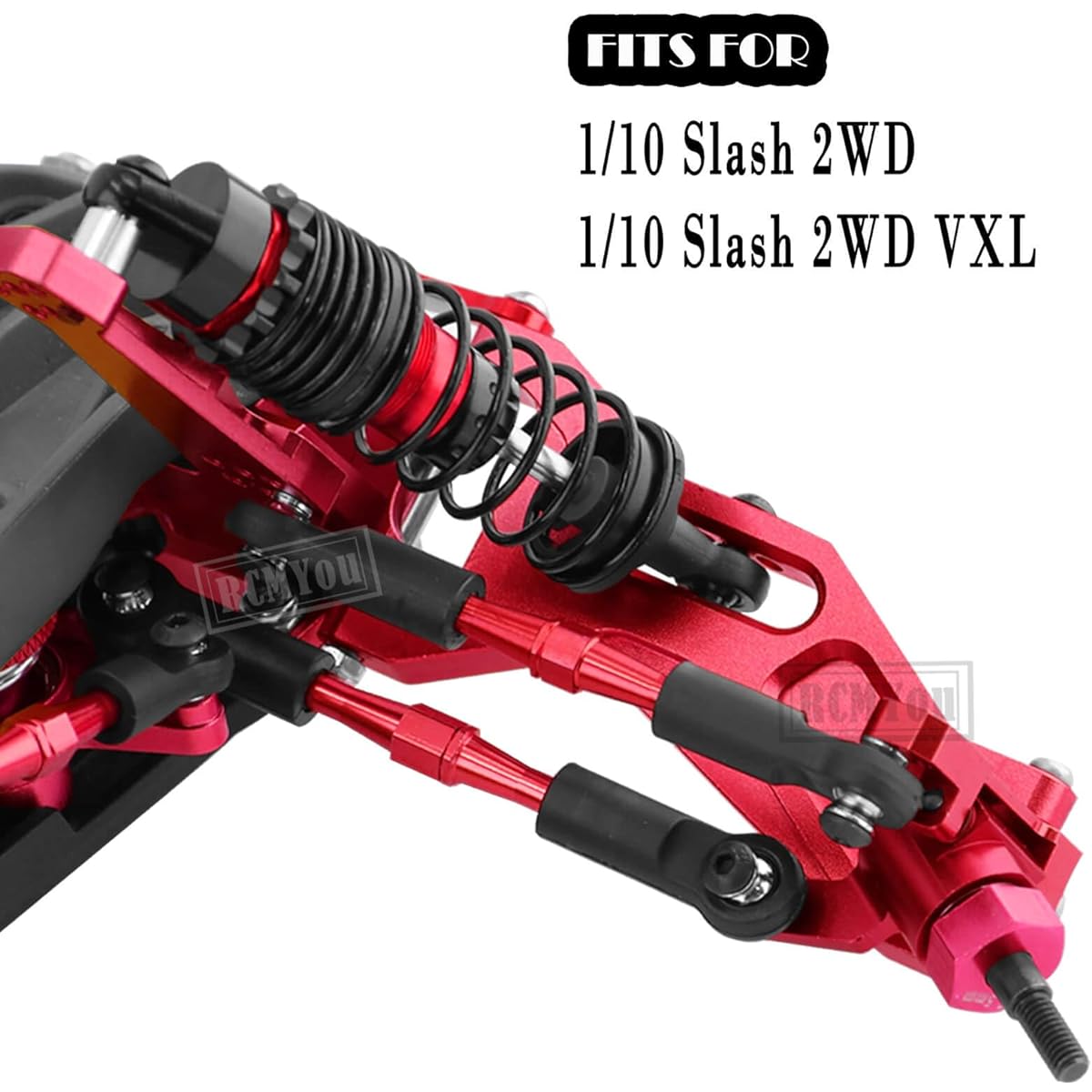 RCMYou Upgrade 1/10 Slash 2WD(VXL) RC Shock Suspension Arm Caster Block Steering Block Stub Axle Carrier Steering Bell Crank Shock Tower Camber Link Drive Shaft Hex Hub Adapter Red