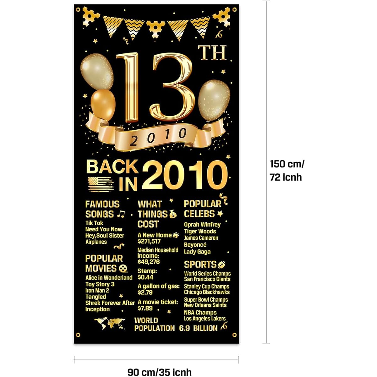 13th Birthday Door Cover Banner Decoration Black Gold Happy 13th Birthday Door Cover Party Supplies Large 13th Birthday Poster Backdrop Sign Decoration