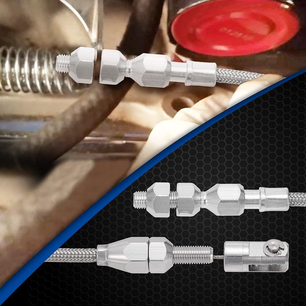 Spurtar 24" Universal Throttle Cable, Stainless Steel Braided Cover Locking Throttle Cable Kit with Aluminum Fittings & Ferrules, Adjustable Throttle Cable, Automotive Replacement Accelerator Cable