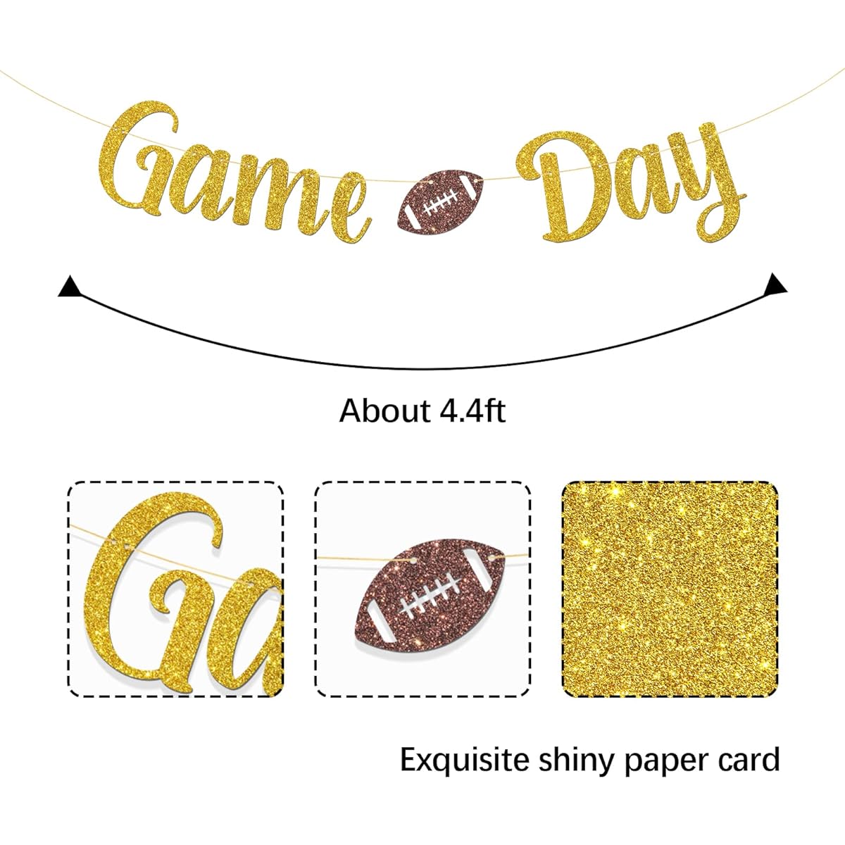 MonMon & Craft Game Day Banner / Football Theme Birthday Party Decorations for Boys Adults Girls Kids / Sports Signs / American Football Lovers Birthday Party Decorations Gold Glitter