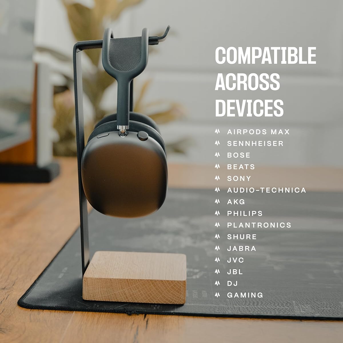Headphone Stand for Desk Wooden Headset Stand for Desk Headphone Holder Desk Stand Wooden Gaming Headphone Stand Wooden Headphone Stand Headphone Stand Compatible with Airpods Max Beats - Walnut