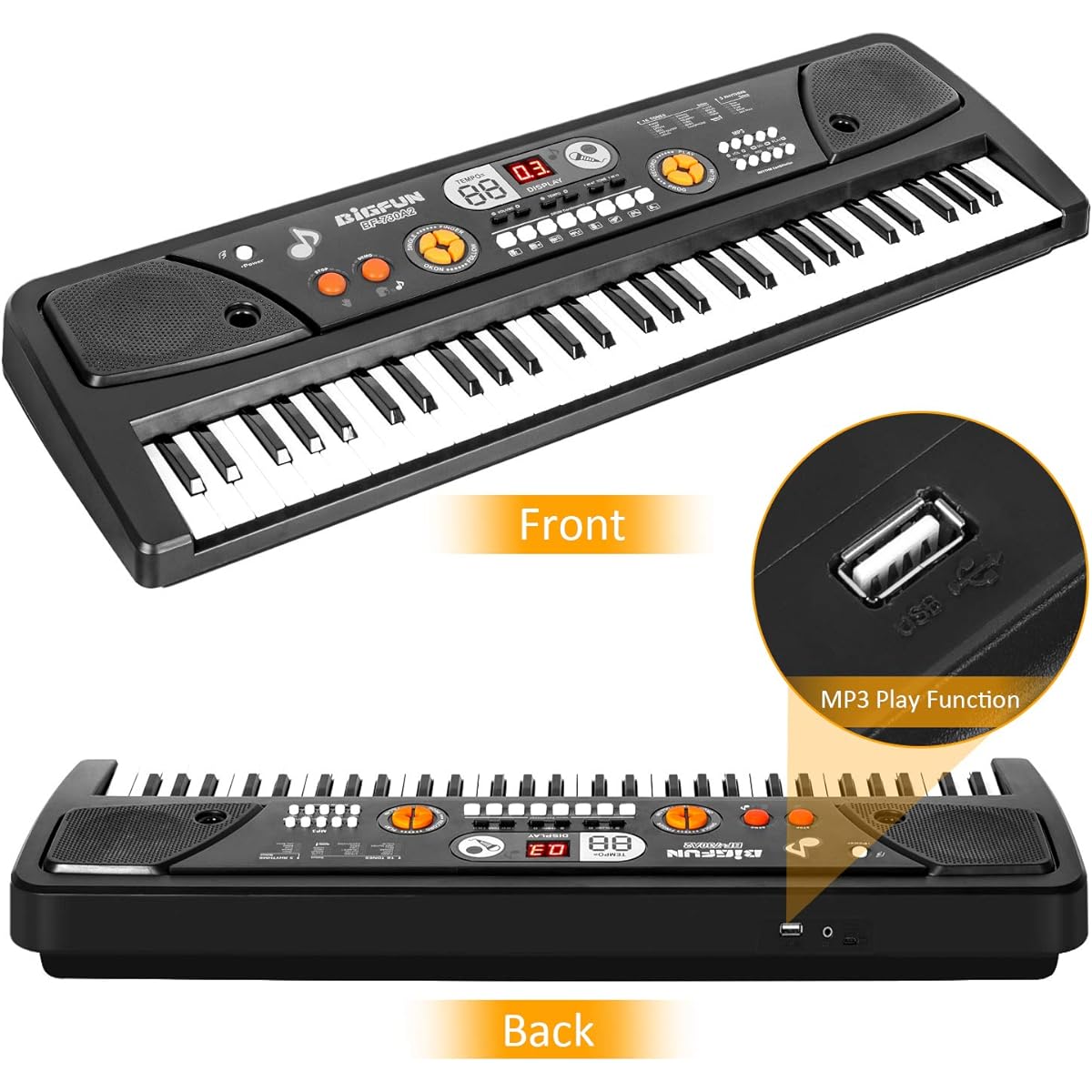M SANMERSEN Piano for Kids with Microphone, Kids Piano Keyboard for Beginners, Portable Electronic Keyboard with MP3 Function, LED Display, 61 Keys, Musical Piano Toy for 3-12 Years Old Boys Girls