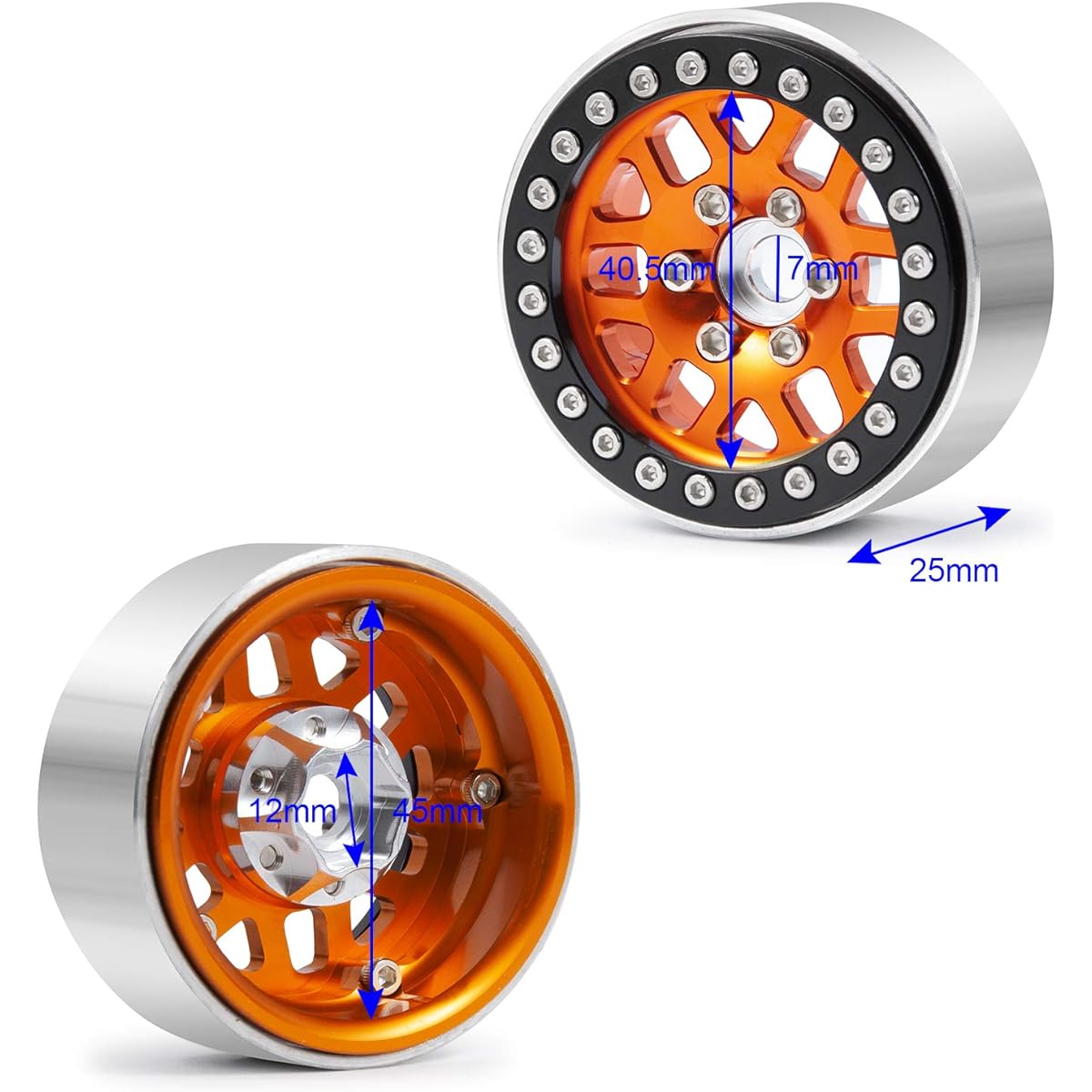 Que-T 1/10 Scale 1.9 Inch Beadlock Wheel Rim for RC Crawler TRX-4 SCX10 D90 90046 CC01 4 Pack (Black & Orange)