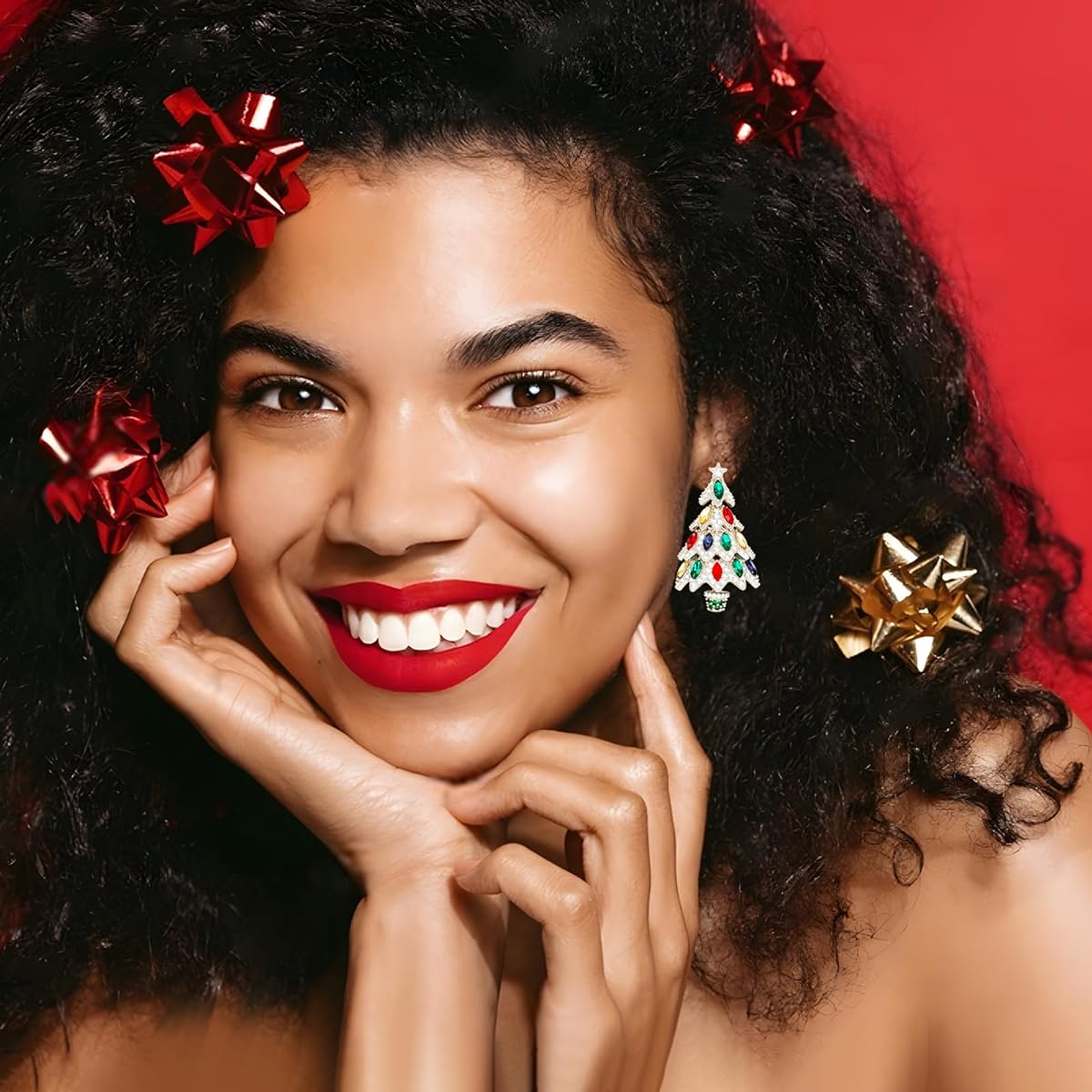 Sparkling Christmas Tree Earrings Women's Holiday Dangle Earrings