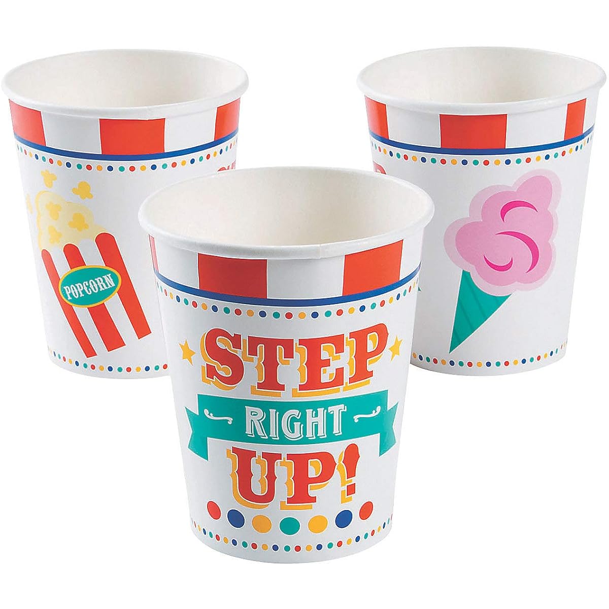 Carnival Paper Cups 8 Pack 9oz 3 1/2"