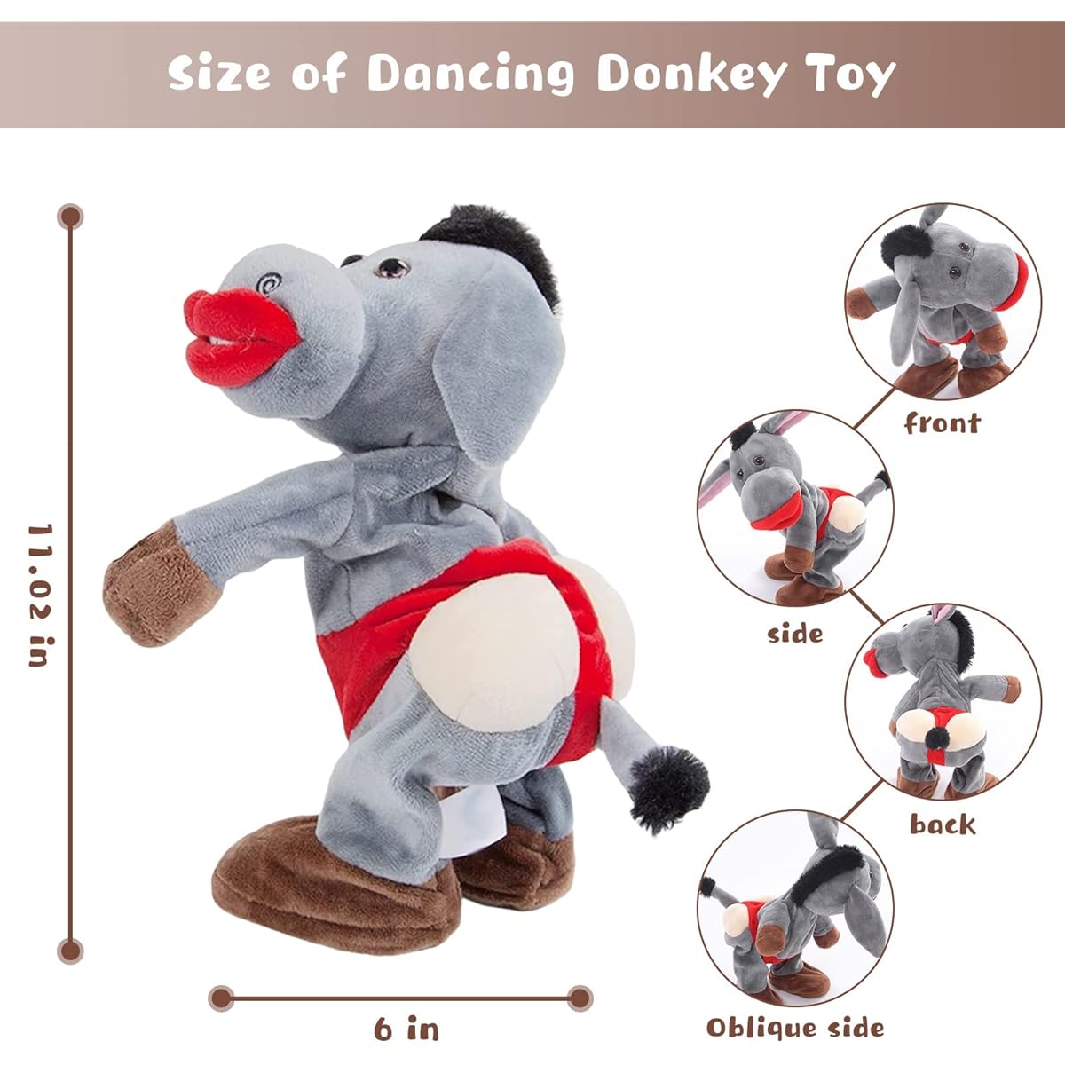 Emoin Dancing and Singing Donkey Toy, Rocking Donkey Stuffed Animal, Interactive Musical Toy, Electric Plush Toy, Birthday Gift for Mom, Adults, Men, Women