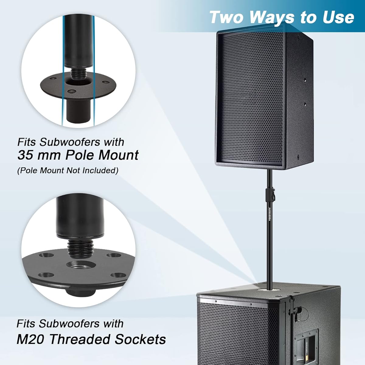 Vondynote Multi Speaker Pole for Subwoofer with Height Adjustment Compatible with M20 Thread Mount and 35mm Mount