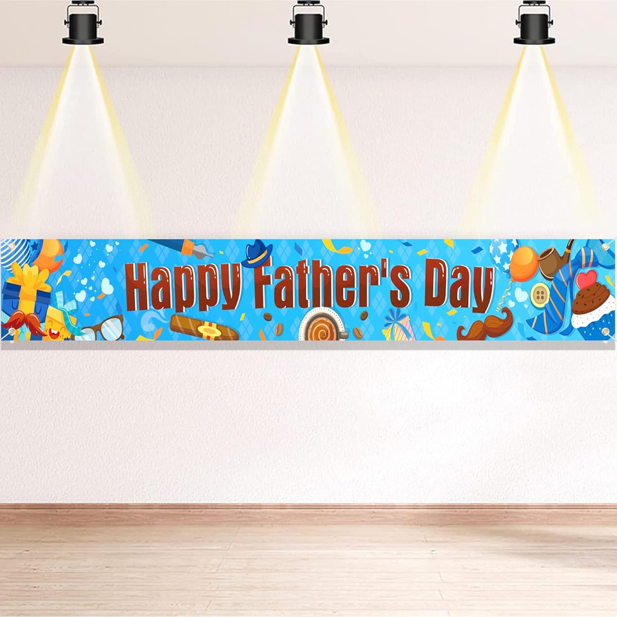 HOWAF Father's Day Yard Sign Banner,Large Happy Father's Day Banner for Father's Day Decorations,Blue Father's Day Background,Dad's Birthday Decorations,Father's Day Backdrop Banner,Outdoor Garden Family Party Supplies
