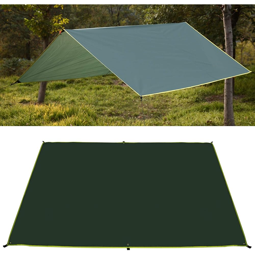 Tent sheet, beach blanket, beach sheet, lightweight, small, waterproof, foldable, camping, mountain climbing, picnic, ground mat, suitable for 4 to 6 people, storage bag included, green-L