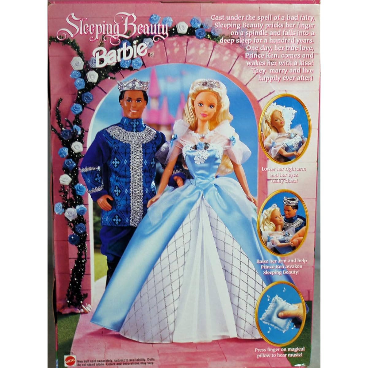 Barbie 1998 Sleeping Beauty Doll with Dress, Shoes and Musical Pillow Plus Her Eyes Magically Open and Close by Barbie