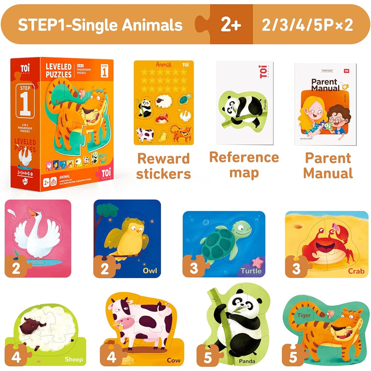 TOI Level Puzzle for Ages 2+ Toddler Puzzles Preschool Learning Jigsaw Puzzle Large Pieces Educational Games for Boys Girls Classic Educational Step 1