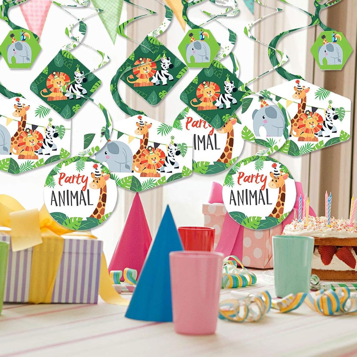 Jungle Party Animals - Safari Zoo Birthday Party or Baby Shower Hanging Decorations - Party Decoration Swirls - Set of 40