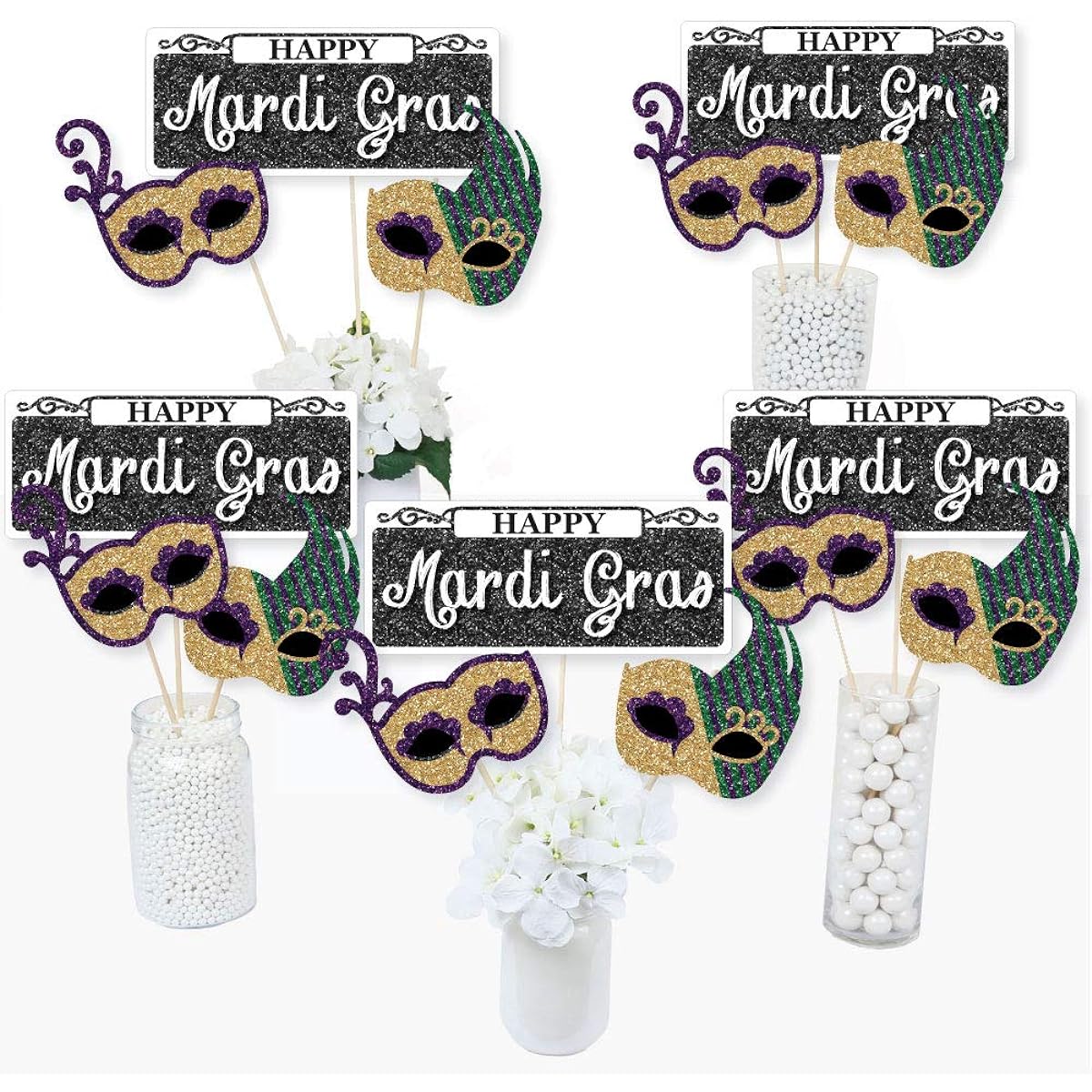 Mardi Gras Masquerade Party Centerpiece Sticks Table Toppers, Set of 15