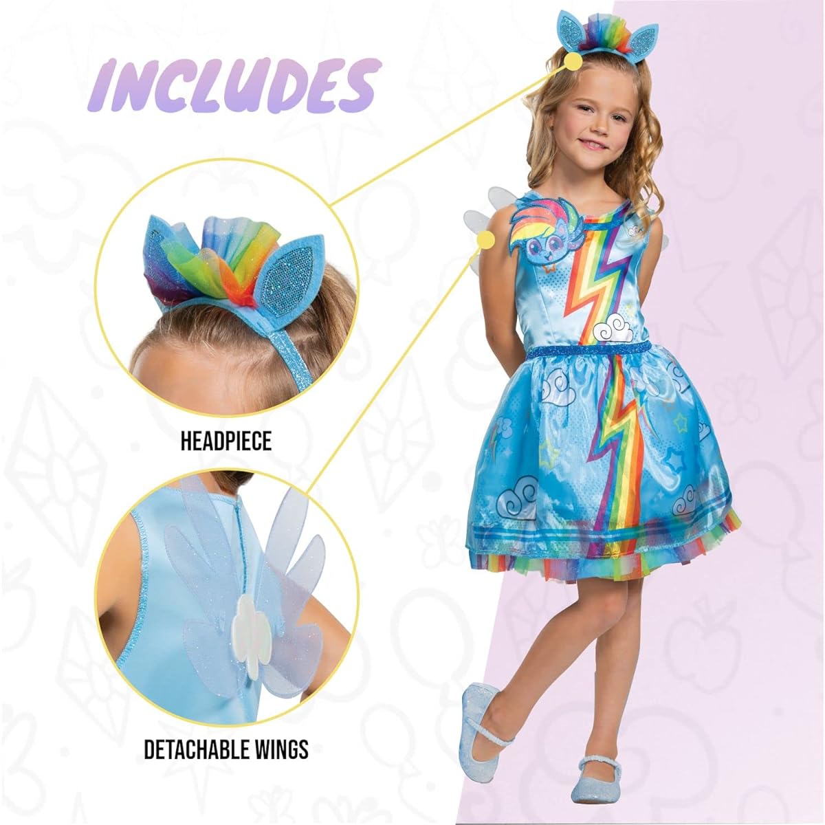Disguise My Little Pony Rainbow Dash Classic Girls Costume, Blue & Rainbow, Extra Small (3T-4T)