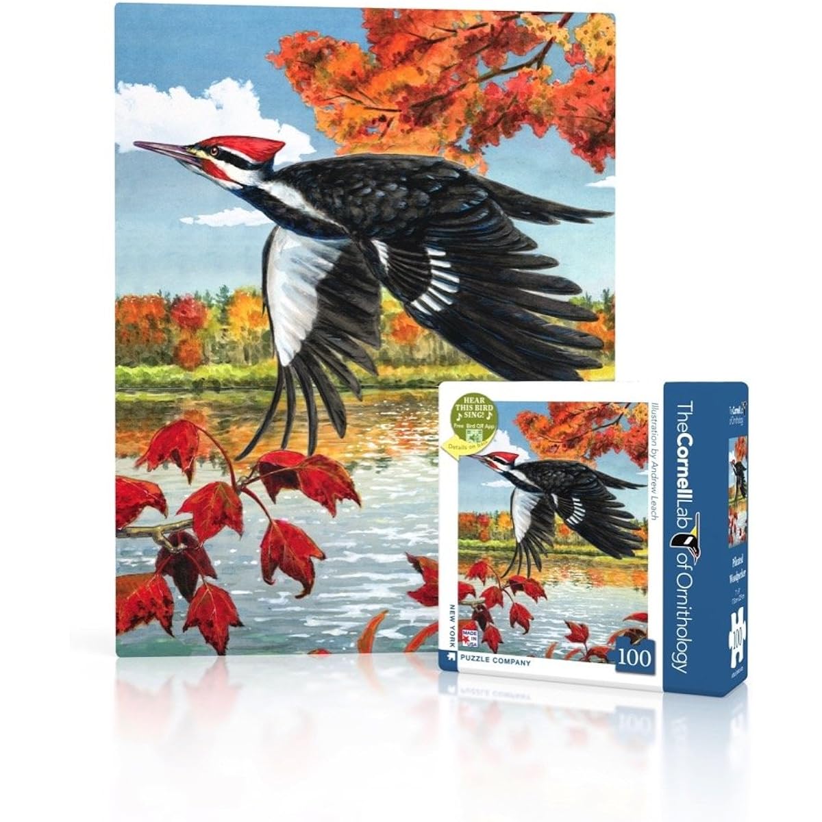 New York Puzzle Company - Cornell Labs Pileated Woodpecker Mini - 100 Piece Jigsaw Puzzle