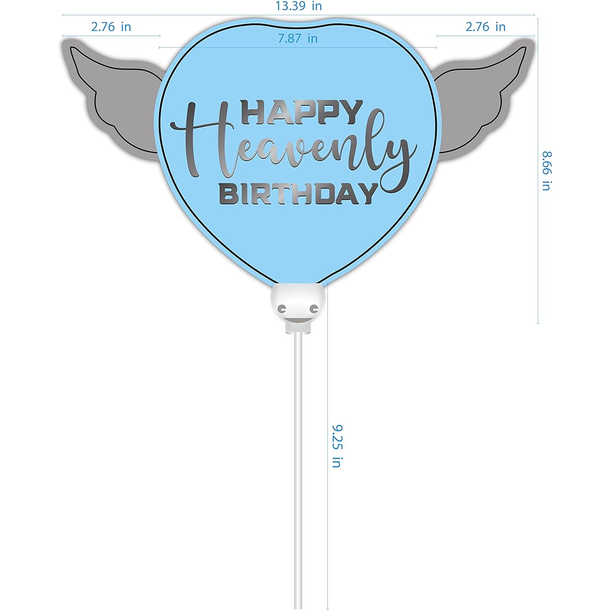 Happy Heavenly Birthday Blue Balloons on Stick Heart Shape with Angel Wings (2 Pack)