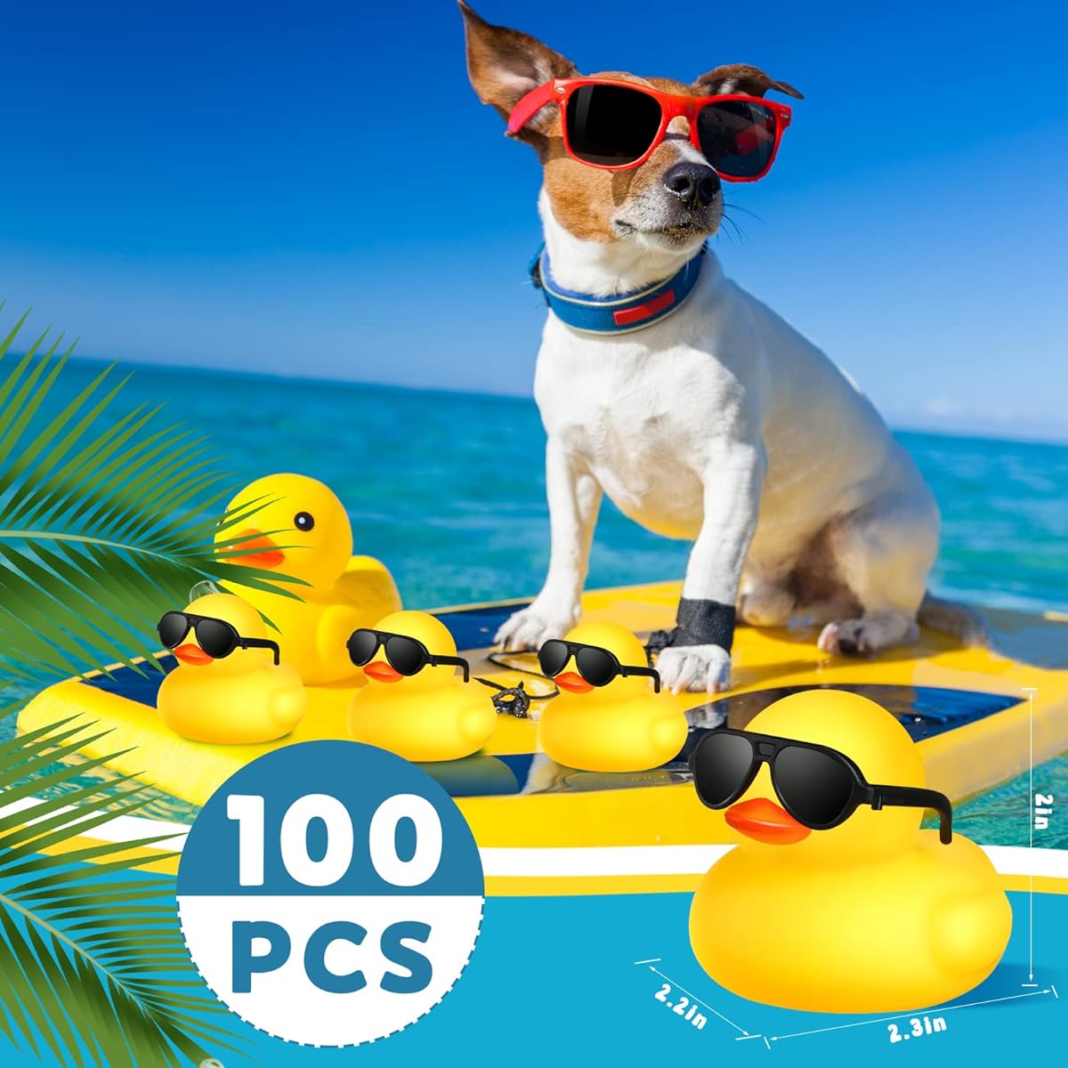 100pcs Yellow Rubber Ducks Bulk 100pcs Sunglasses Bath Toys Bathtub Mini Ducks Floats Sounding Little Ducks Kids Party Favors Birthday Party Supplies Prizes Rewards Shower Toys