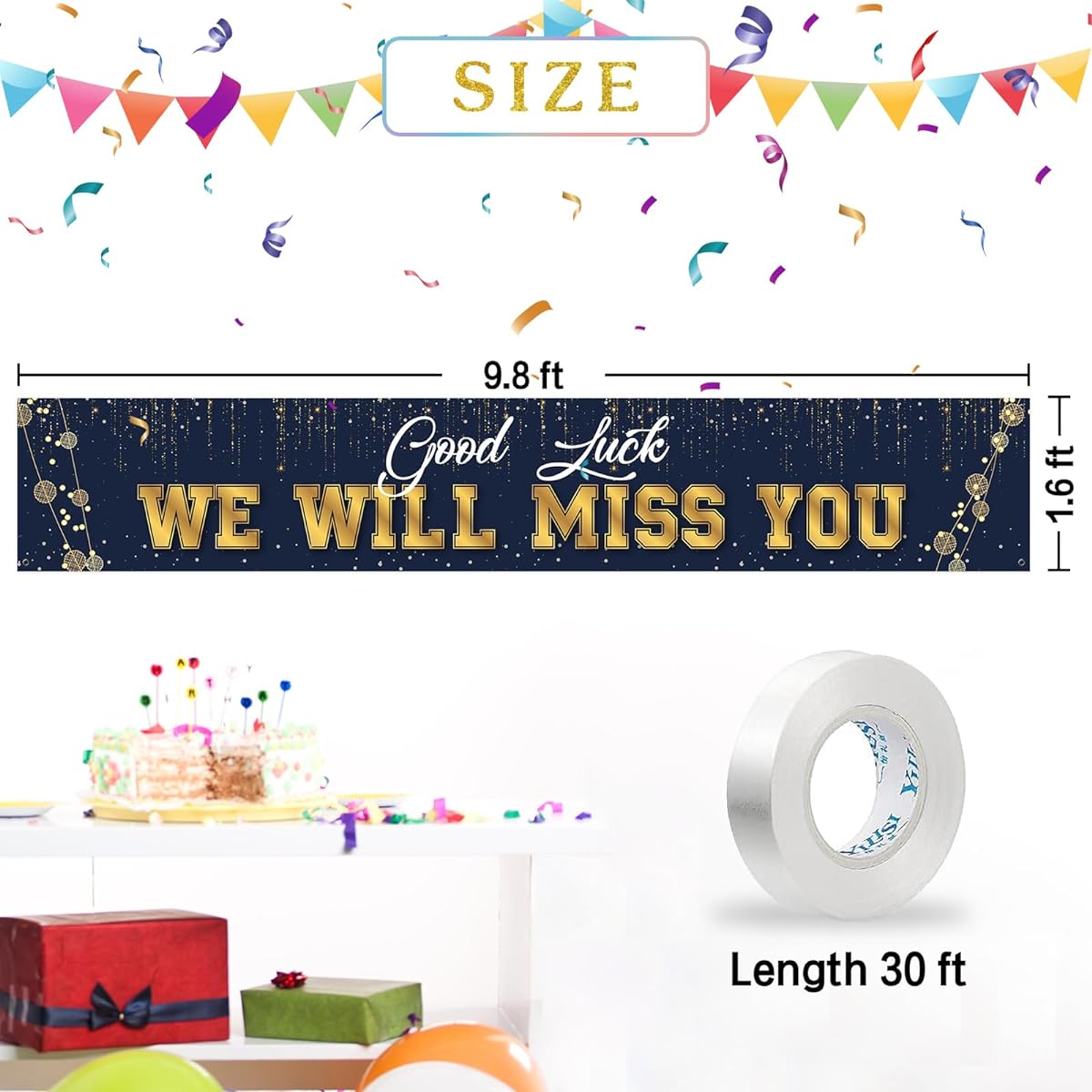INNORU Large Good Luck We Will Miss You Backdrop Banner Farewell Party Lawn Sign Graduation Yard Banner Retirement Party Indoor Outdoor Decoration Supplies 1.8 x 1.5 ft