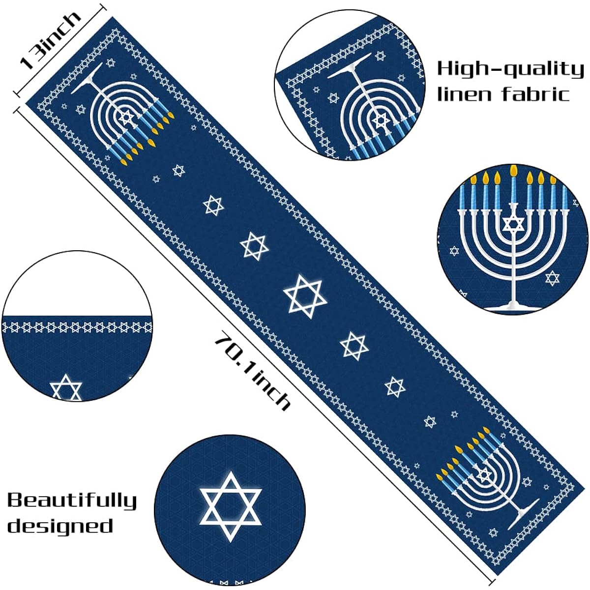 Hanukkah Table Runner Cotton and Linen Table Runner Hanukkah Menorah Star of David Table Runner Jewish Hanukkah Festival Day Decorations Home Dining Room Decor 13 x 70 Inch
