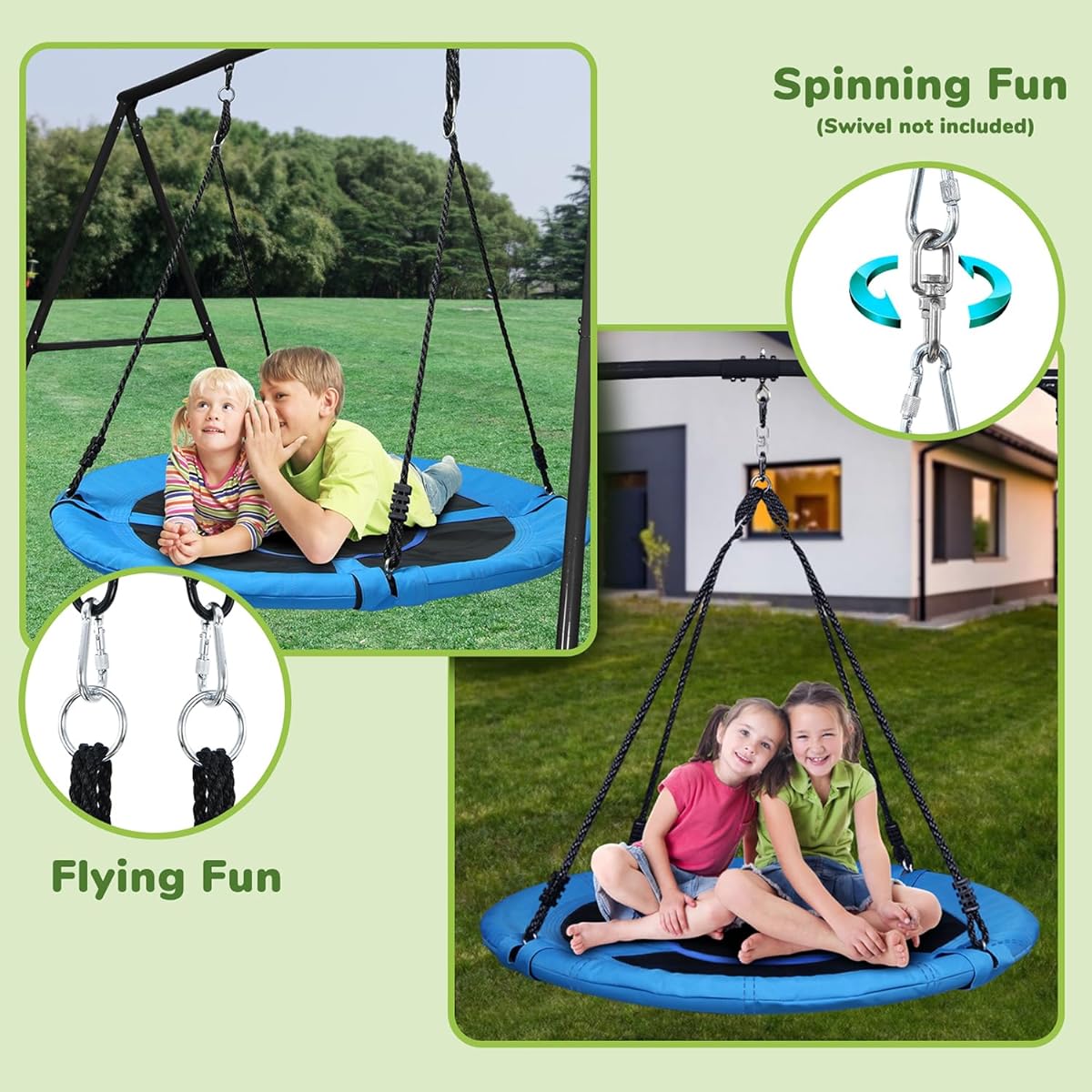Trekassy 440lb Swing Set, 40" Flying Disc Tree Swing with Rotating Heavy Duty A-Frame Metal Swing Stand