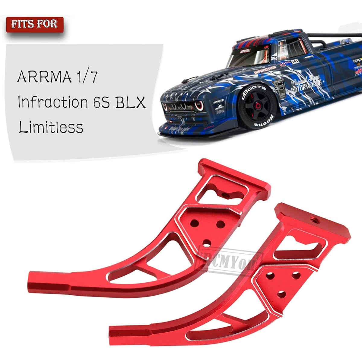 RCMYou Aluminum Rear Wing Mount Upgrade Parts for ARRMA 1/7 Infraction 6S BLX Limitless Alloy Rear Wing Body Mount Support Frame Hop Up, Red