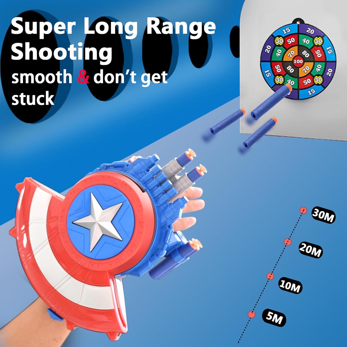 SDSSJCK Captain America Dart Shooting Shield with Double Shoot Blaster and 20 Darts, Nerf Gun Toys for Kids Boys Toddlers Gun Toys Gifts for Ages 3 5 7 8 12 Christmas Birthday Holiday Party