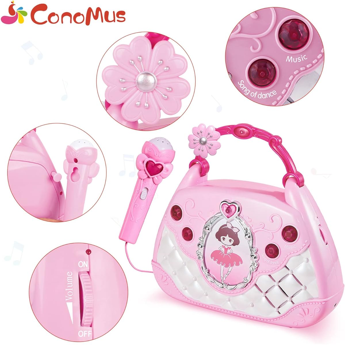 Conomus Musical Gift Karaoke Machine with Microphone for Kids, Learning Educational Toys for 3 4 5 6 Year Old Girls Gifts Princess Toys