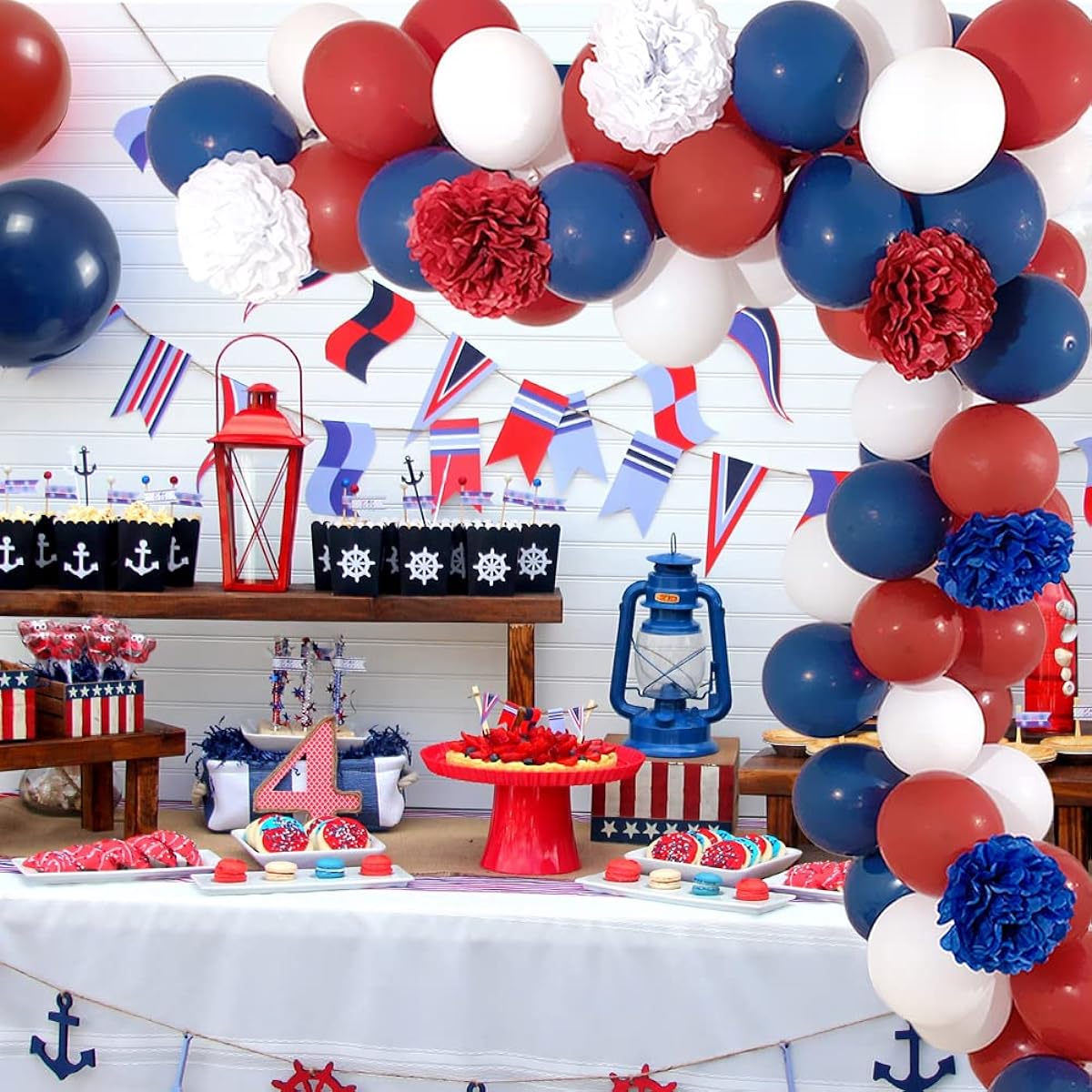 Dark Red White and Blue Balloon Garland Arch Kit 75pcs Navy Burgundy White Balloons 6pcs Paper Flowers 4th of July Patriotic Graduation Decorations Baseball Birthday Party Nautical Baby Shower