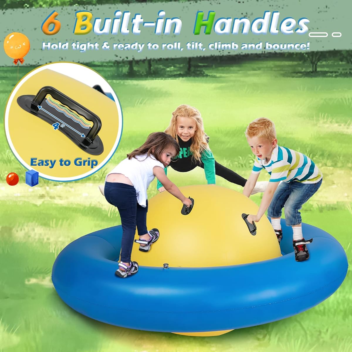 HONEY JOY 8ft Inflatable Dome Rocker Bouncer, Giant Roll and Play Seesaw Rocker with 6 Handles, Max Weight 250 lbs, Backyard Inflatable Toys for Outdoor Game Activities, Great Gift for Boys and Girls Ages 5+