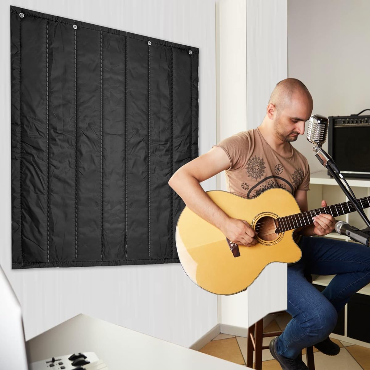 2 Pieces Large Soundproof Blanket Soundproof Blanket Cotton Felt Oxford Cloth Sound Absorption Sheet for Door Acoustic Noise Block Blanket Studio Sound Absorption, Black (48 x 48 inches)