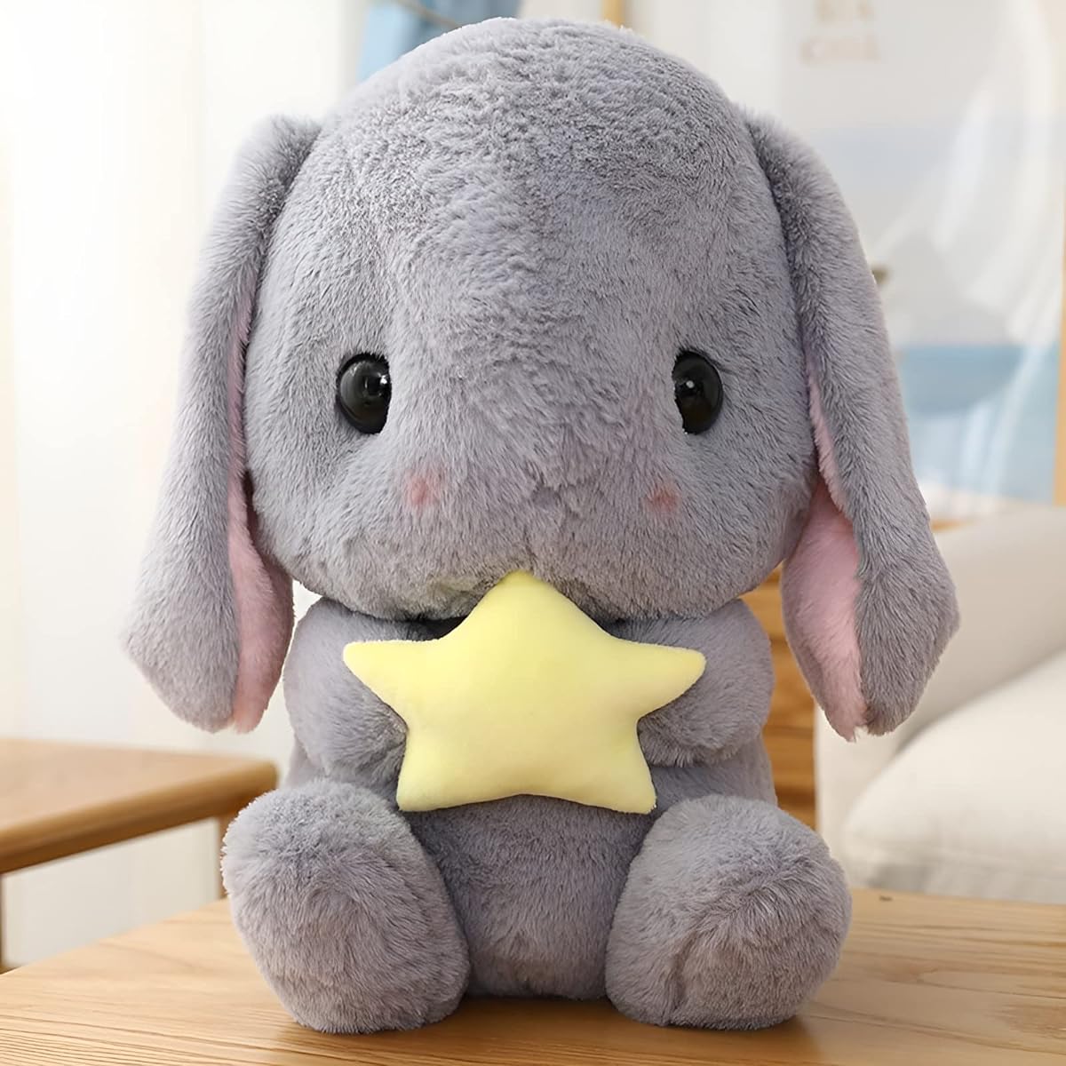 HOUPU Soft Toy - Sitting Ears Rabbit, Easter White Rabbit Stuffed Animal with Carrot, Soft Lovely Real Long Ears Standing Pink Stuffed Animal (Gray Star, 12.5 inches/32cm)