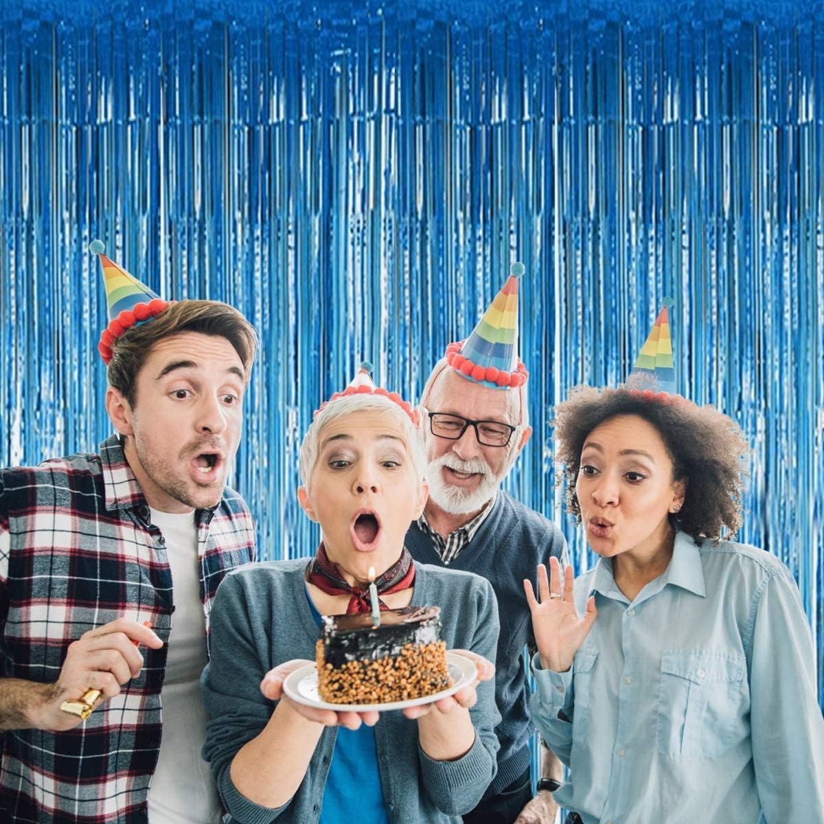 BTSD-home Light Blue Foil Fringe Curtain Metallic Photo Booth Backdrop Tinsel Door Curtain for Wedding Birthday Bridal Shower Baby Shower Bachelorette Christmas Party Decoration (2 Pack 6ft x 8ft)