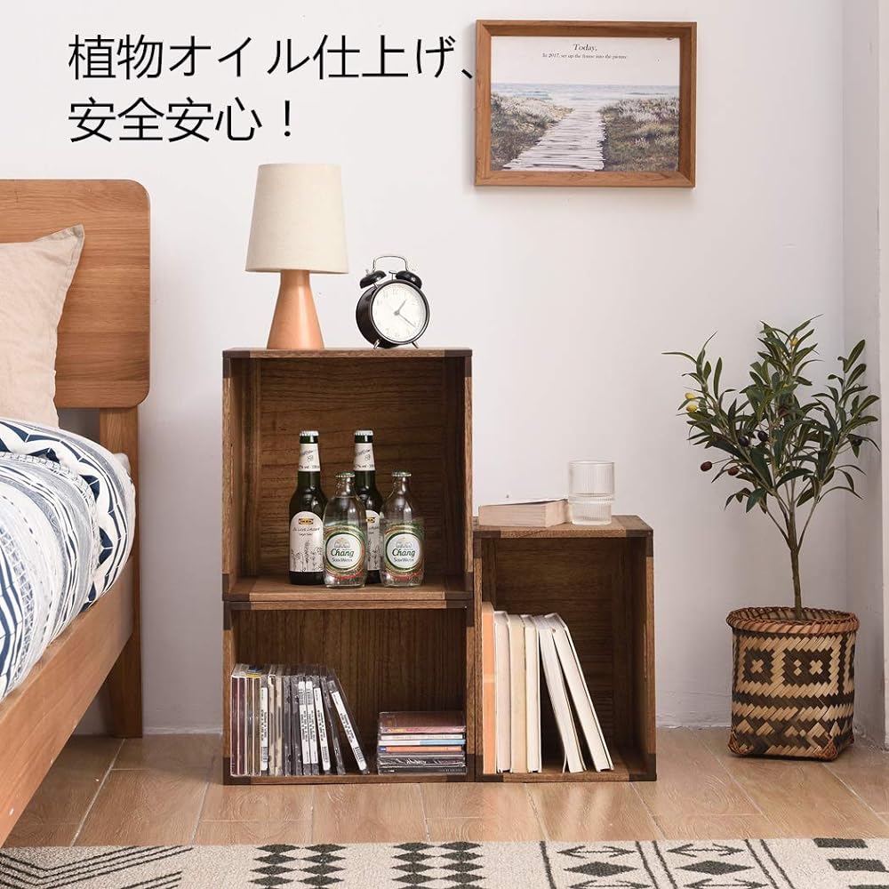 KIRIGEN Storage Box, Wooden Storage Case, Stylish, Color Box, Cube Box, Wine Wooden Box, Book Box, Full Paulownia, Easy to Assemble, Brown with Japanese Instruction Manual