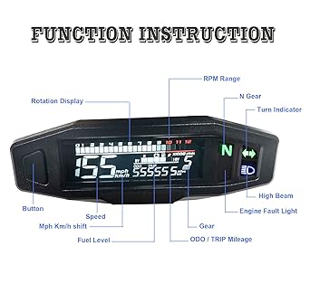 ENLAIR Universal Motorcycle Speedometer 6 Gears 12000RPM Km/h LCD VA Screen Motorcycle Speedometer Digital Odo Meter Electric Motor Bike Tachometer with Mount
