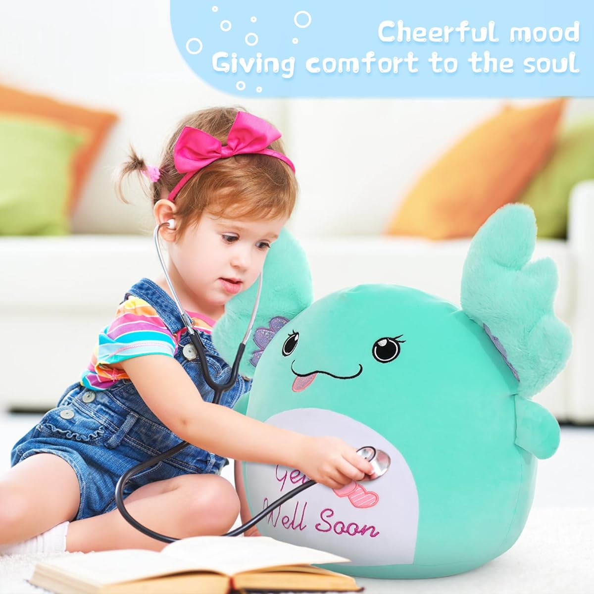 BENINY 18 Inch Get Well Soon Axolotlt Plush Pillow Get Well Soon Axolotl Plush Toy for Women Better Gift for Kids and Women