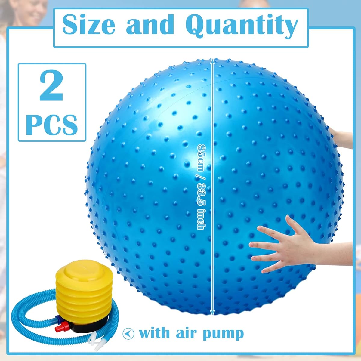 Karenhi 2pcs 33.5" 85cm Large Sensory Massage Ball for Kids Bouncy Exercise Ball Large Nobby Ball Large Pointed Ball Inflatable Sensory Ball with Air Pump for Kids Outdoor Indoor Pool Beach