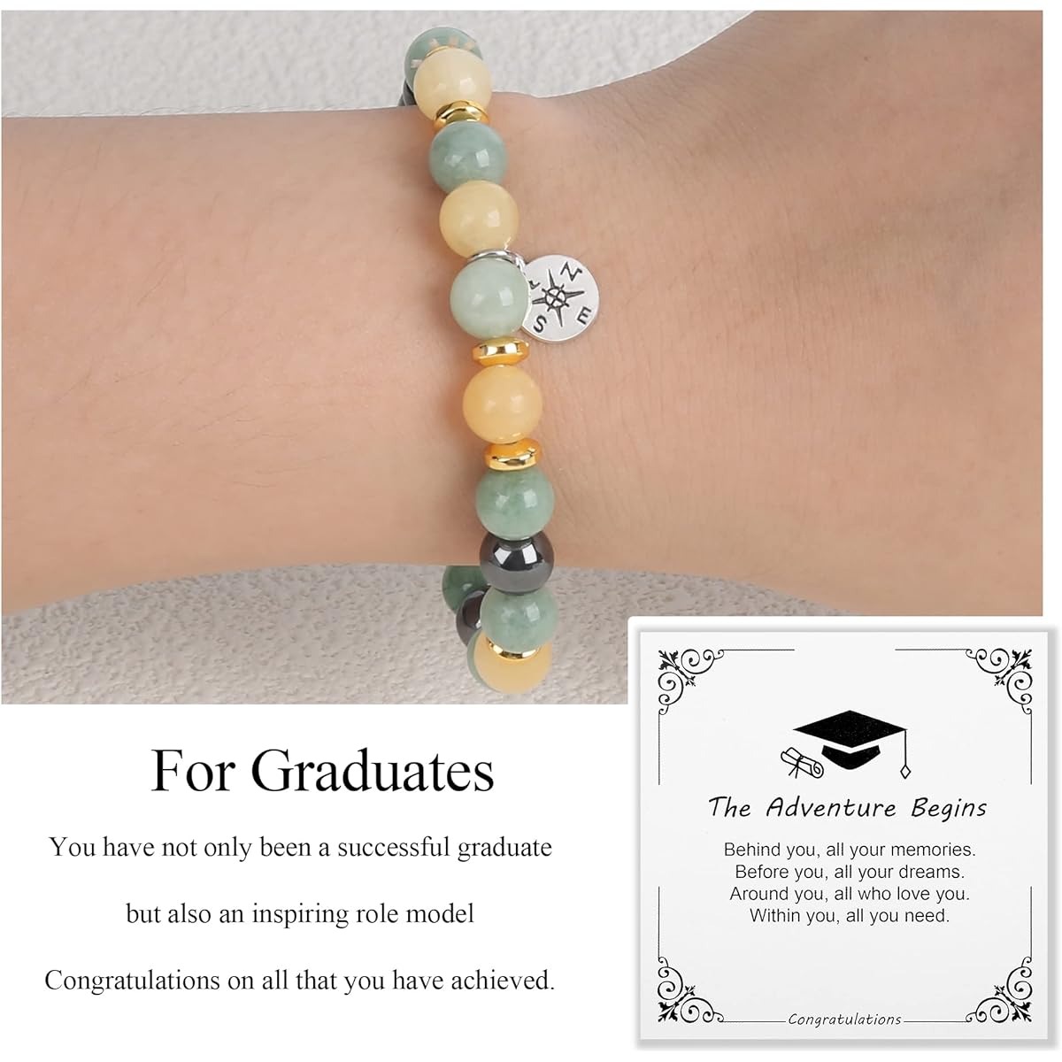 2023 Graduation Gifts for Her, College Graduation Gifts, High School Graduation Gifts for Women and Men, Stretch Beads Compass Bracelet Jewelry with Gift Message Card
