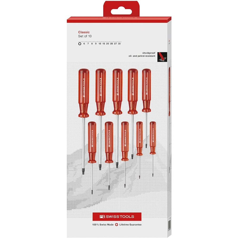 PB SWISS TOOLS 10 Piece Classic Handle Hex Lobe Driver Set Paper Box 1402.CBB