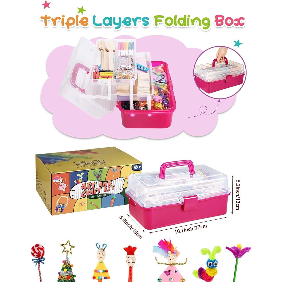 Caydo 2000 Pieces Kids Arts & Crafts Gifts Toddler DIY Craft Art Supply Set for 5-10 Years Old, Foldable Storage Box for School Projects Crafts DIY Art Various Materials