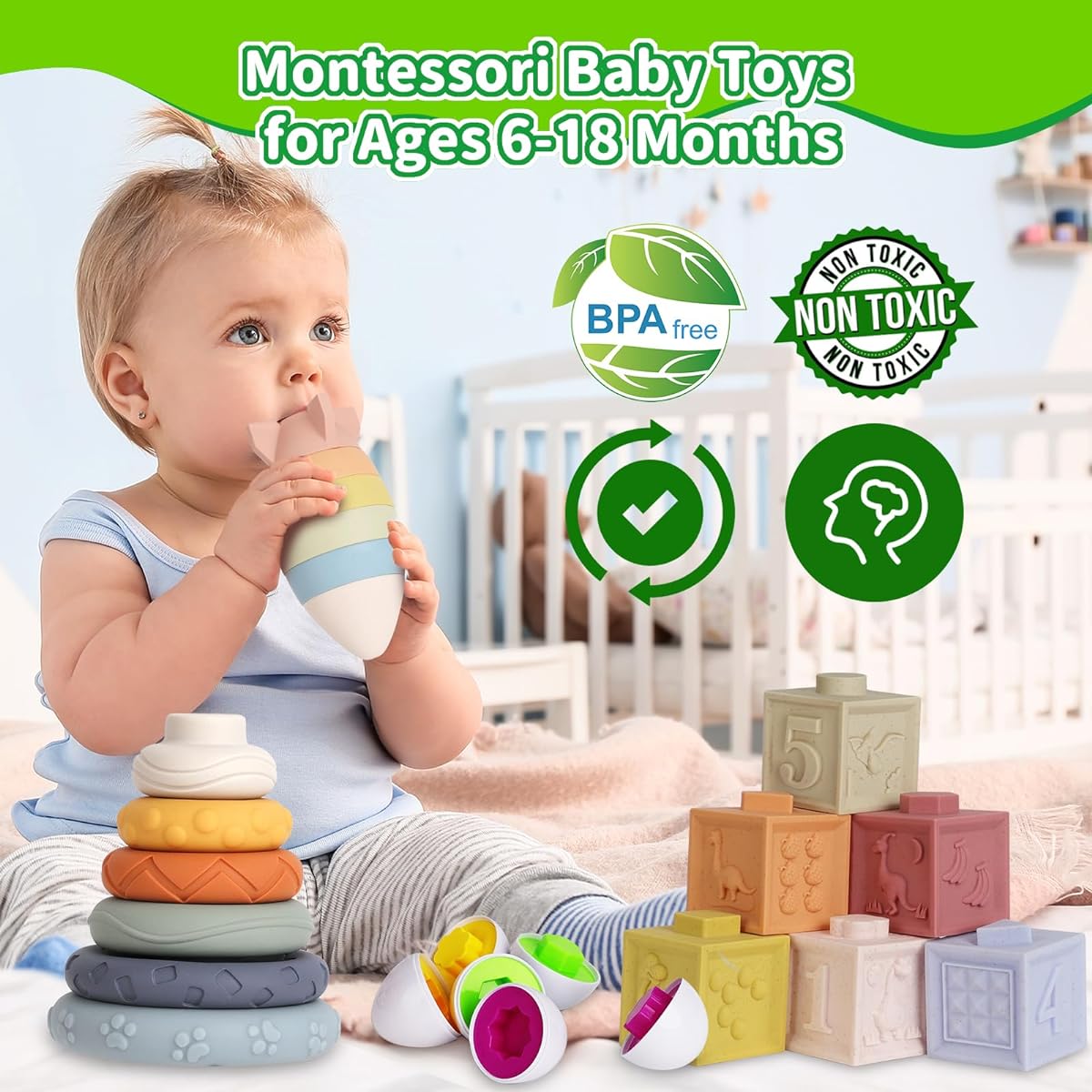 Dulsaera 6 in 1 Baby Toys 6-12 Months Toddler Sensory Toys 1-3 Montessori Toys 1 Year Old 6 Months Baby Toys Newborn Bath Toys 6-12 Months 6 Months Baby Toys