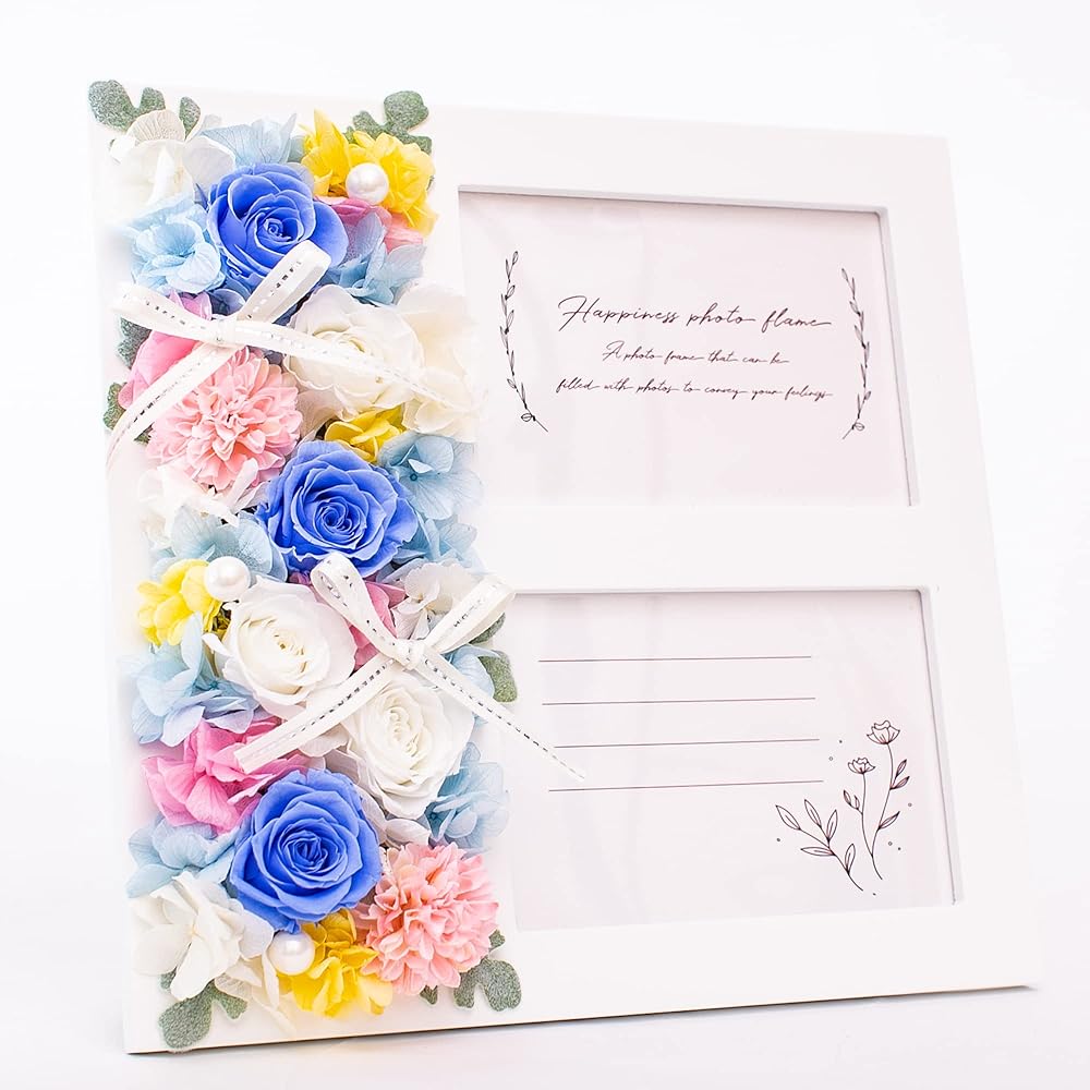 Photo Frame, Preserved Flower Photo Frame, Multiple Pictures, Stylish, Mother's Day, Wedding Gift, Birthday Present, Gift, Wedding Anniversary, Wife, Flower Present, Clear Case, 22.5cm x 23cm, L Version, 2 Pieces (Ribbon Rose, Red)