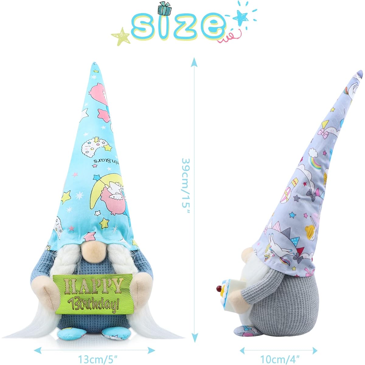 Gehydy Birthday Gnome Plush Toy Birthday Gift 2pcs Farmhouse Party Tiered Tray Decoration Dessert Big Size Handmade 3D Cake Happy Birthday Tomte Tabletop Figurine Doll Ornament