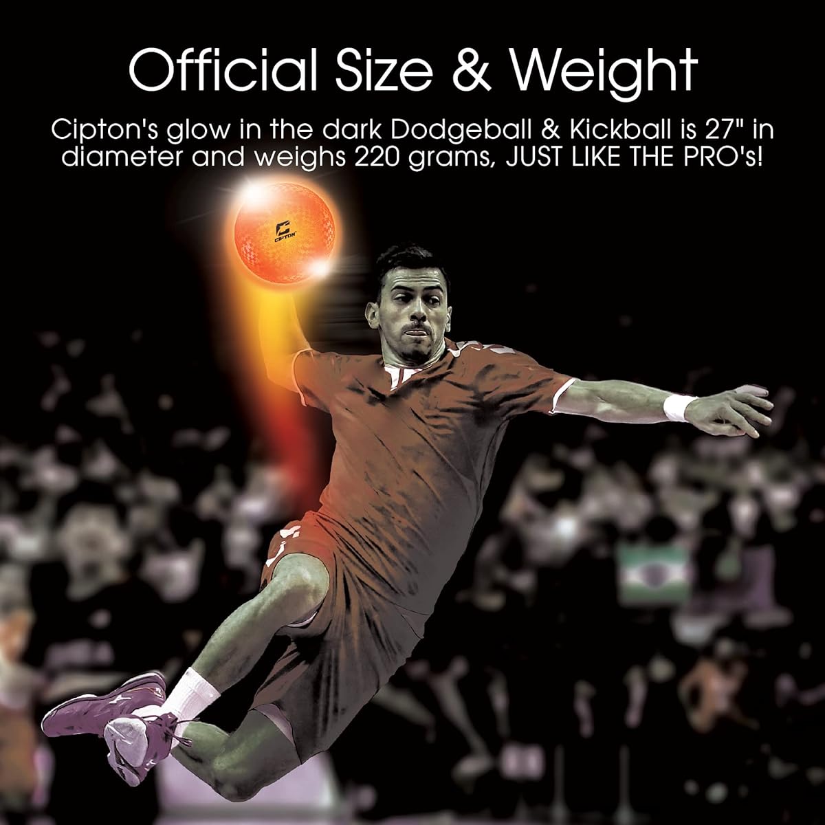 Cipton Glow in the Dark Dodgeball & Kickball, Dual LED Bright Lights for the Ultimate Nighttime Game, Official Size and Weight, Battery Operated, Includes Replacement Batteries & Pump