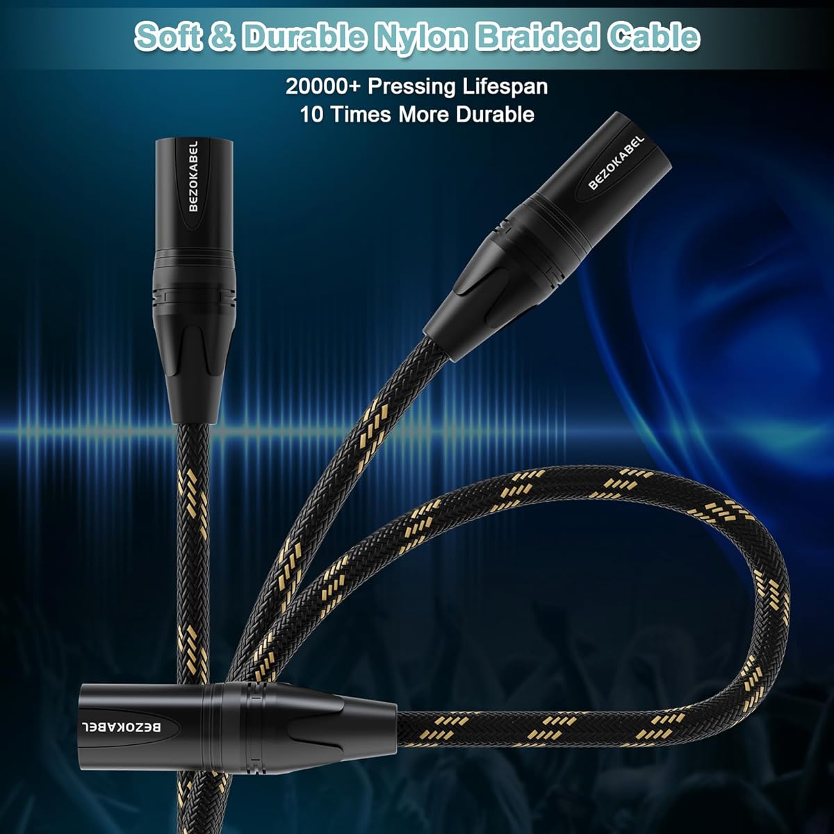BEZOKABEL XLR - 1/4" (6.35mm) XLR Male to 1/4 Male 10ft 2 Pack TRS to XLR Cable 1/4" to XLR Microphone Cable Nylon Braid