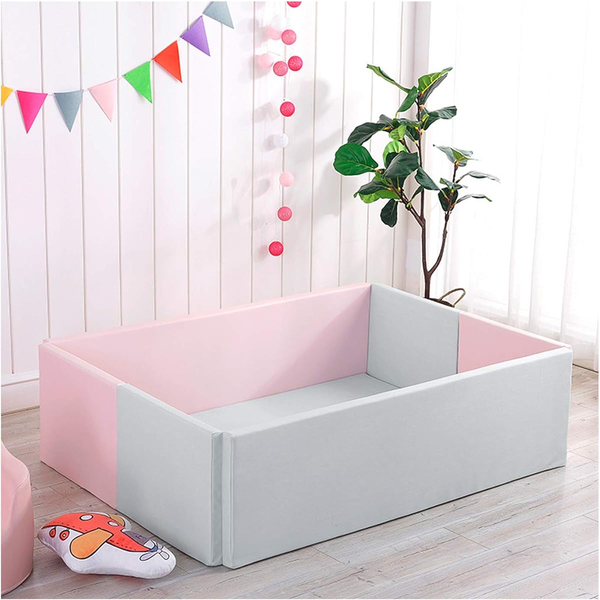 TRENDBOX Extra Large Soft Foam Ball Pit Foldable Sponge Crawl Fence Kids Play Area - Pink and Gray