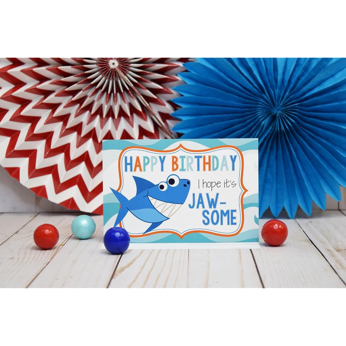 JAW-SOME Day Shark Themed Birthday Pun Theme Single (1) All Occasion Blank Birthday Cards to Send to Friends and Family 4" x 6" (Folded) AmandaCreation Greeting Note Cards