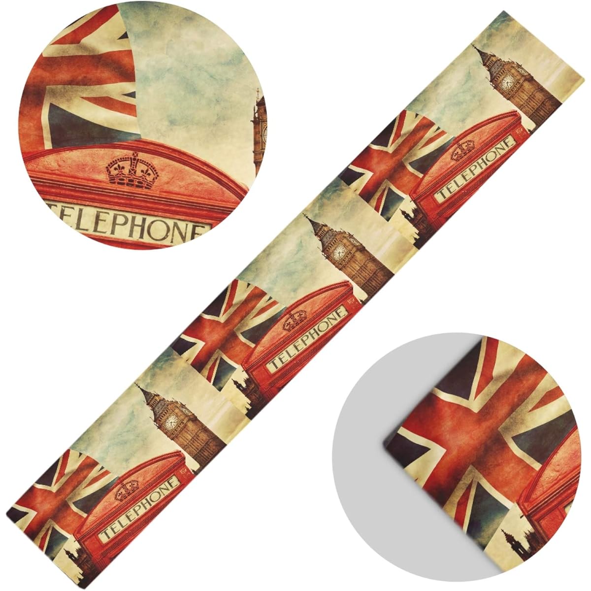 AUUXVA Ombra Table Runner London Red Telephone Booth Big Ben Union Jack Durable Luxury Dresser Scarf Table Top Cloth for Wedding Dining Table Holiday Party Kitchen Home Decoration 13 x 70 Inch