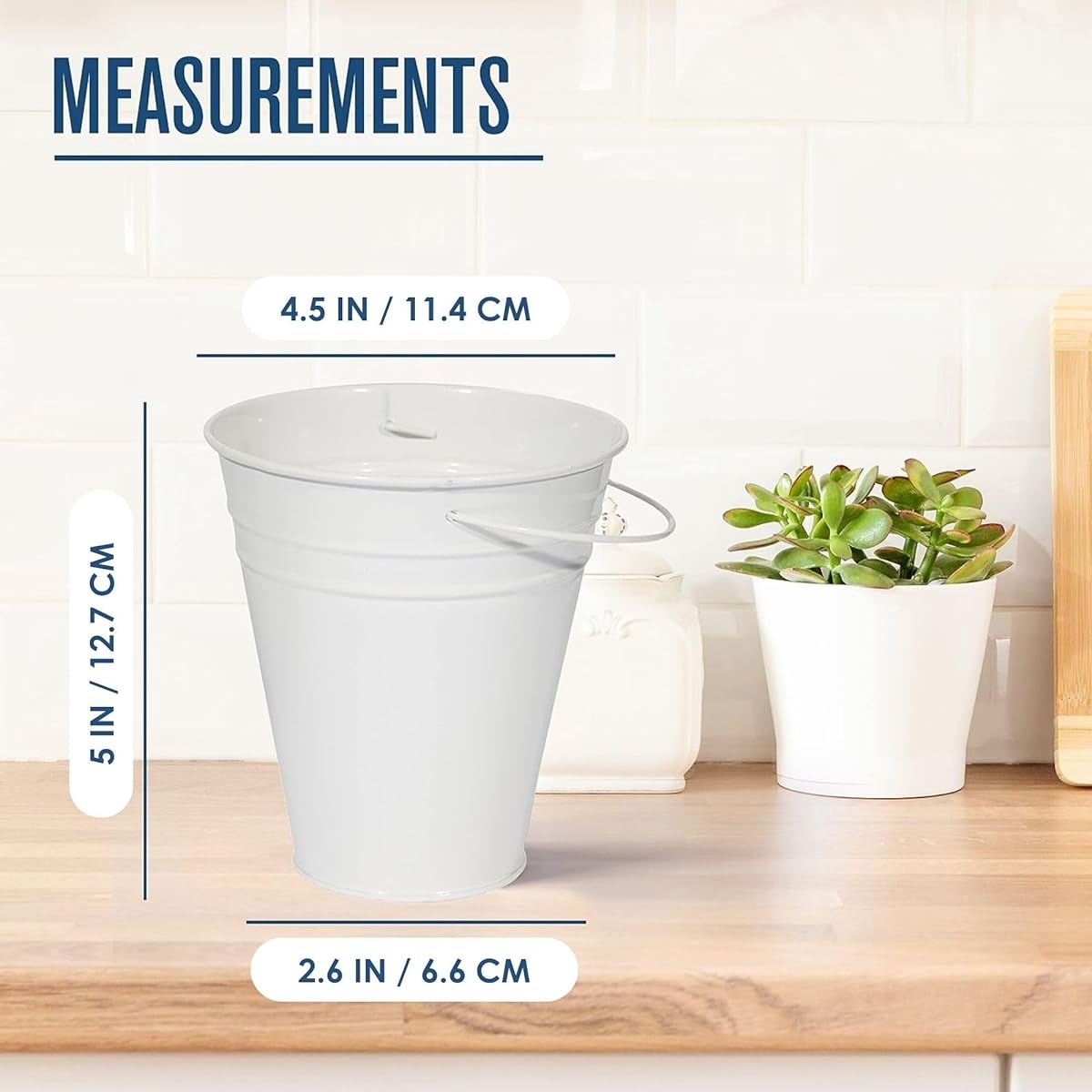 Houseables Galvanized Buckets, Metal Buckets, White, 4.5" W x 5" H, Pack of 12, Tins, Party Supplies, Mini Toy Containers, Decorations with Handles, Candy Bars, Crafts, Vases, Favors