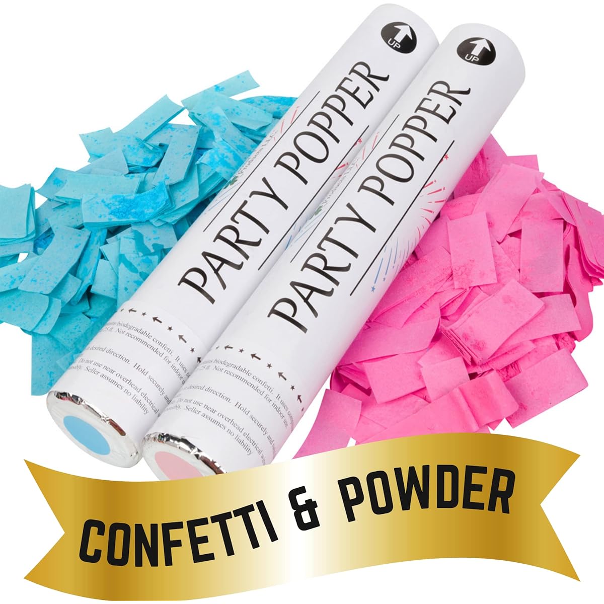 Clover Products Premium Gender Reveal Powder Cannon - 2 Pink and 2 Blue in 4-Pack | 12-Inch Gender Reveal Popper | Compressed Air Confetti & Power | For an Unforgettable Announcement | Each Box Includes a Free "It's a Girl" and "It's a Boy" balloons.